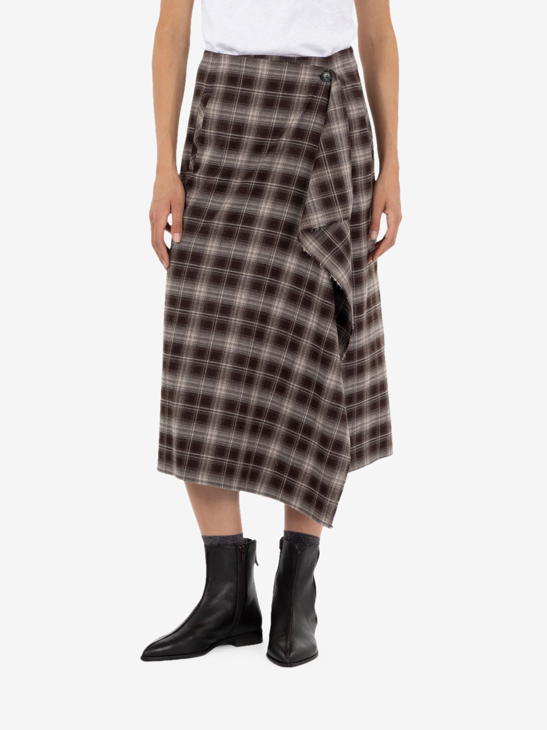 Midi check cocoa skirt