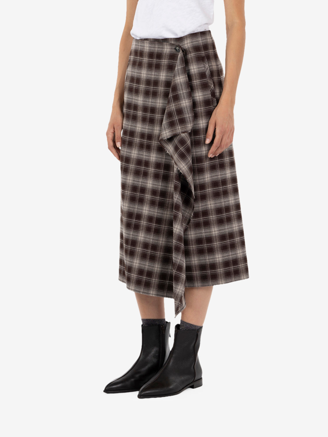 Midi check cocoa skirt