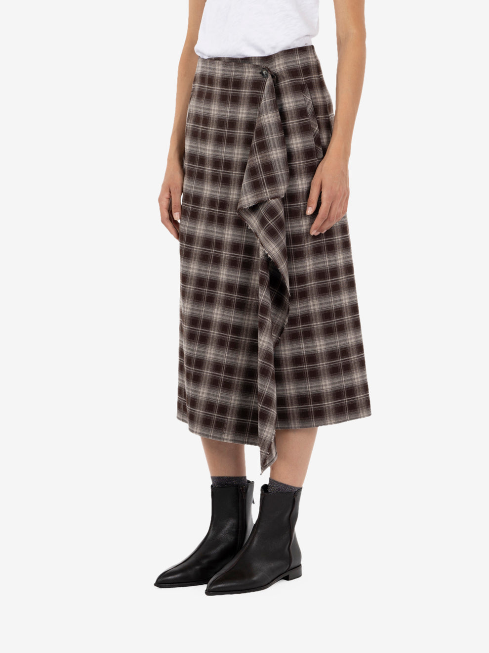 Midi check cocoa skirt