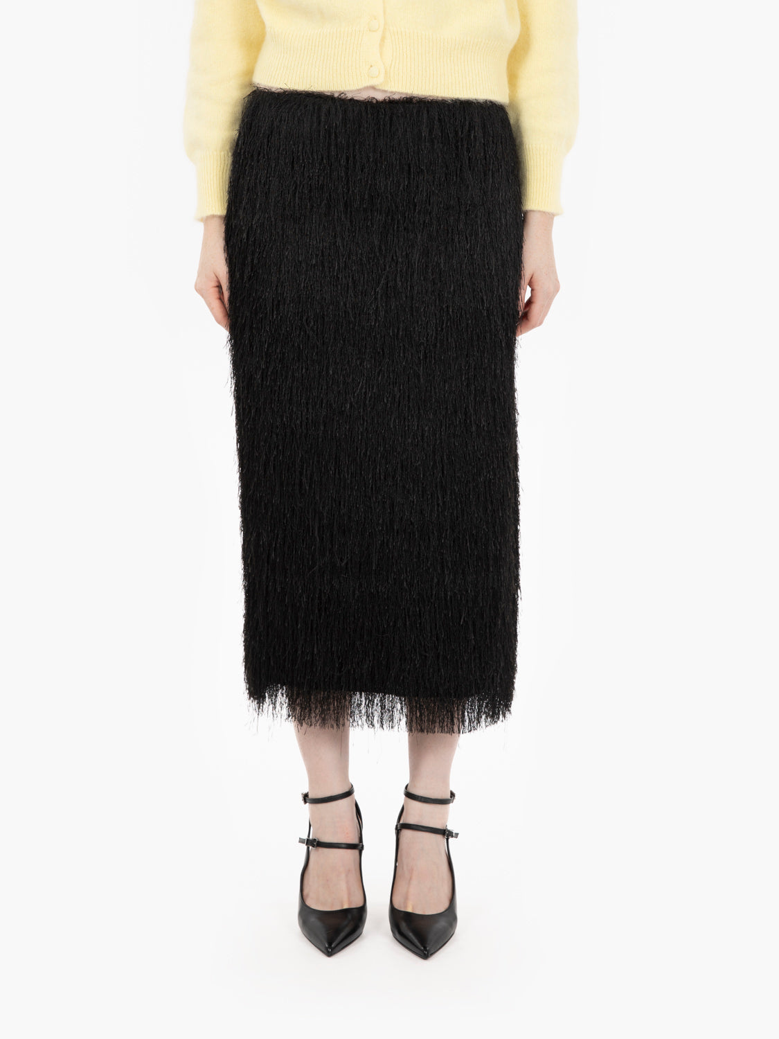 Black fringed midi skirt