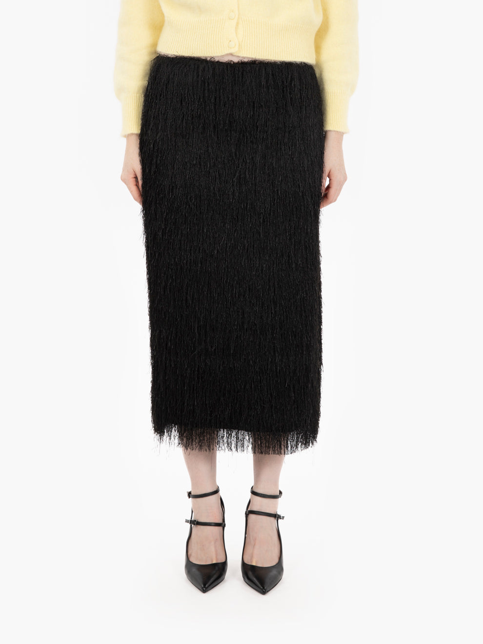 Black fringed midi skirt