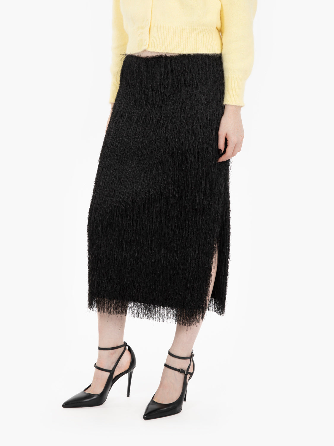 Black fringed midi skirt