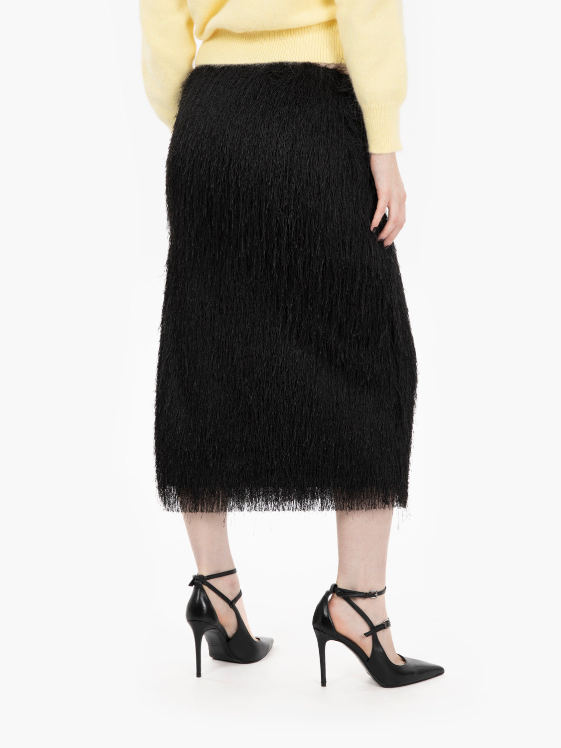 Black fringed midi skirt