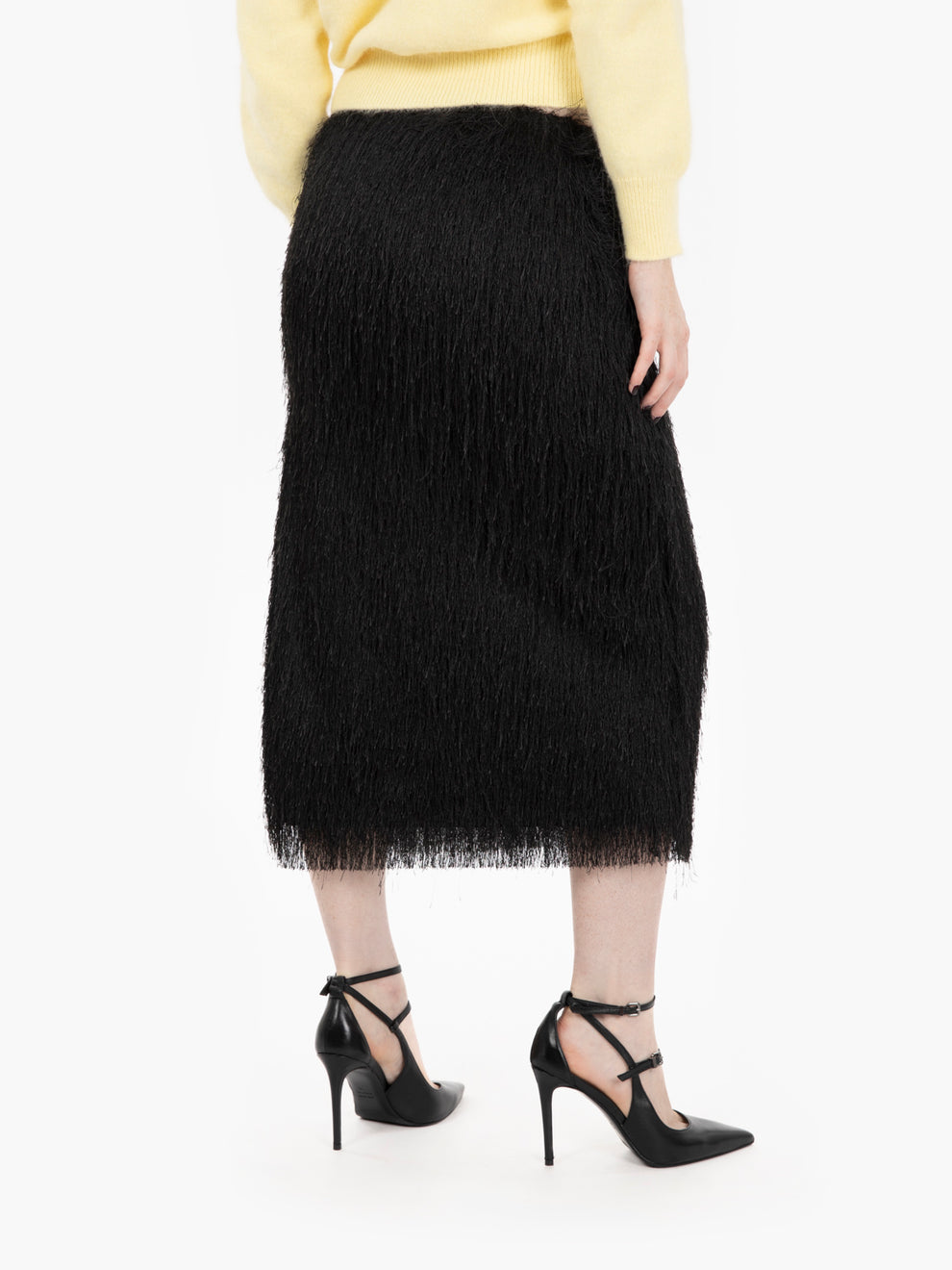 Black fringed midi skirt