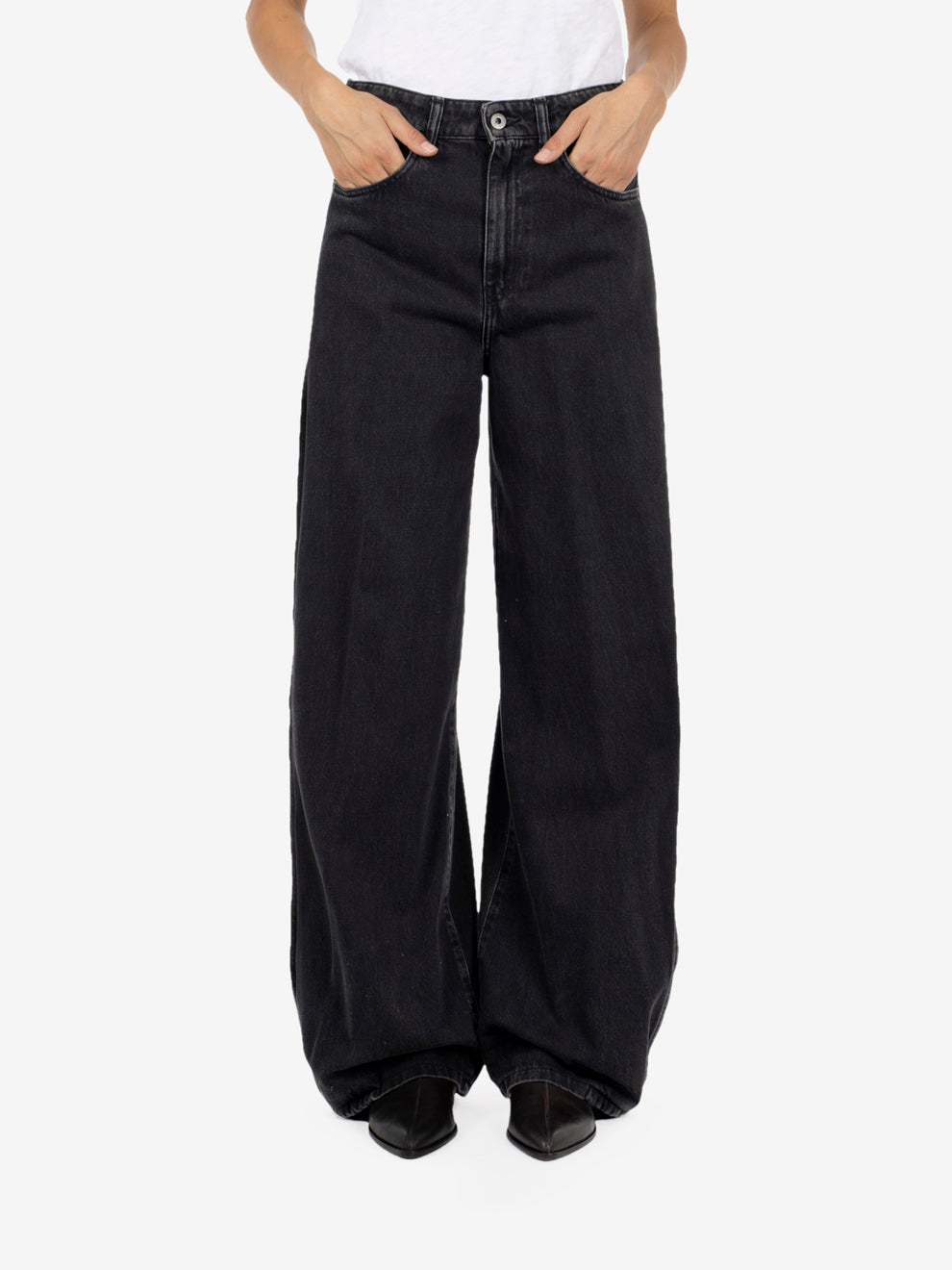 Grey denim balloon jeans
