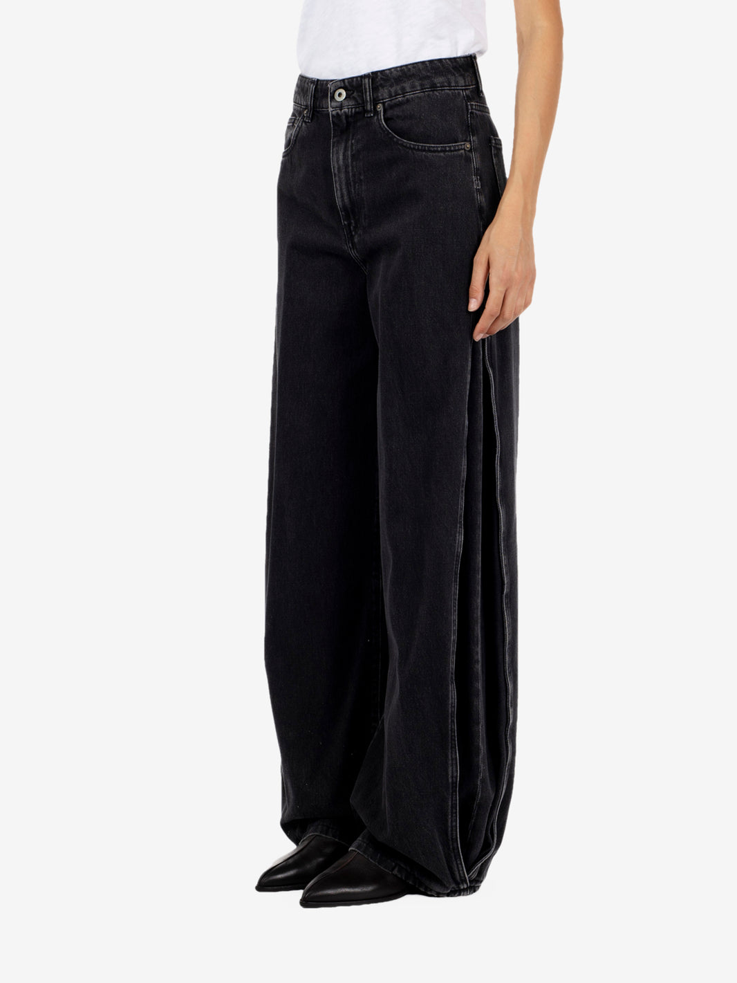 Grey denim balloon jeans