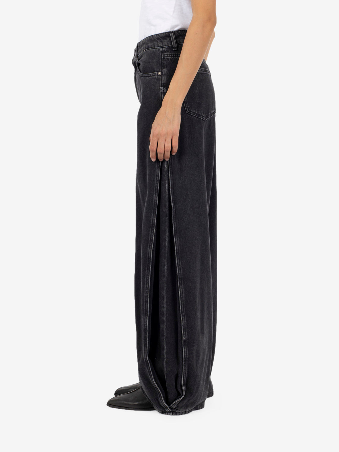 Grey denim balloon jeans