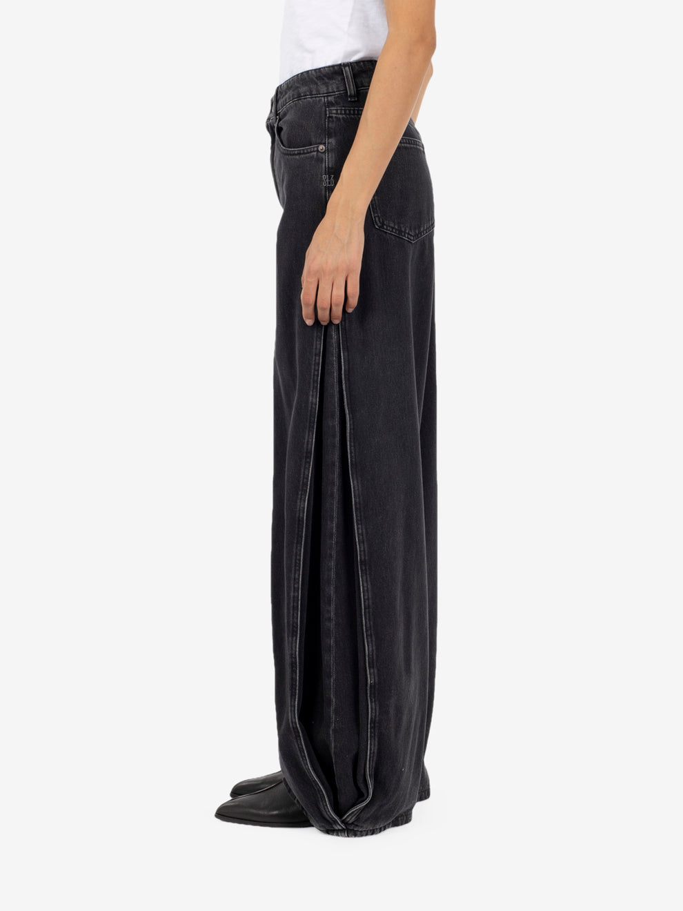 Grey denim balloon jeans