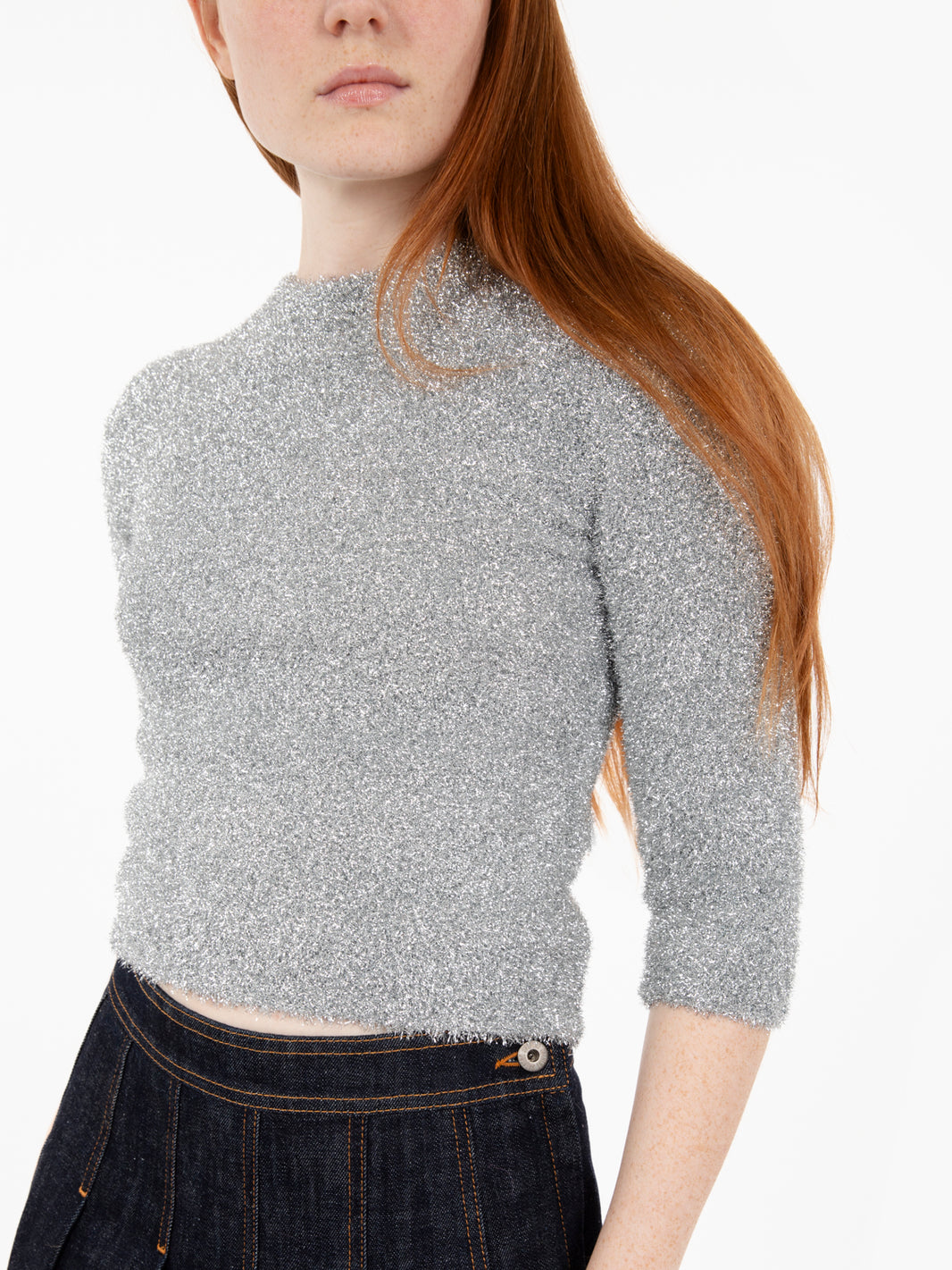 Silver lurex 3/4 sleeve sweater