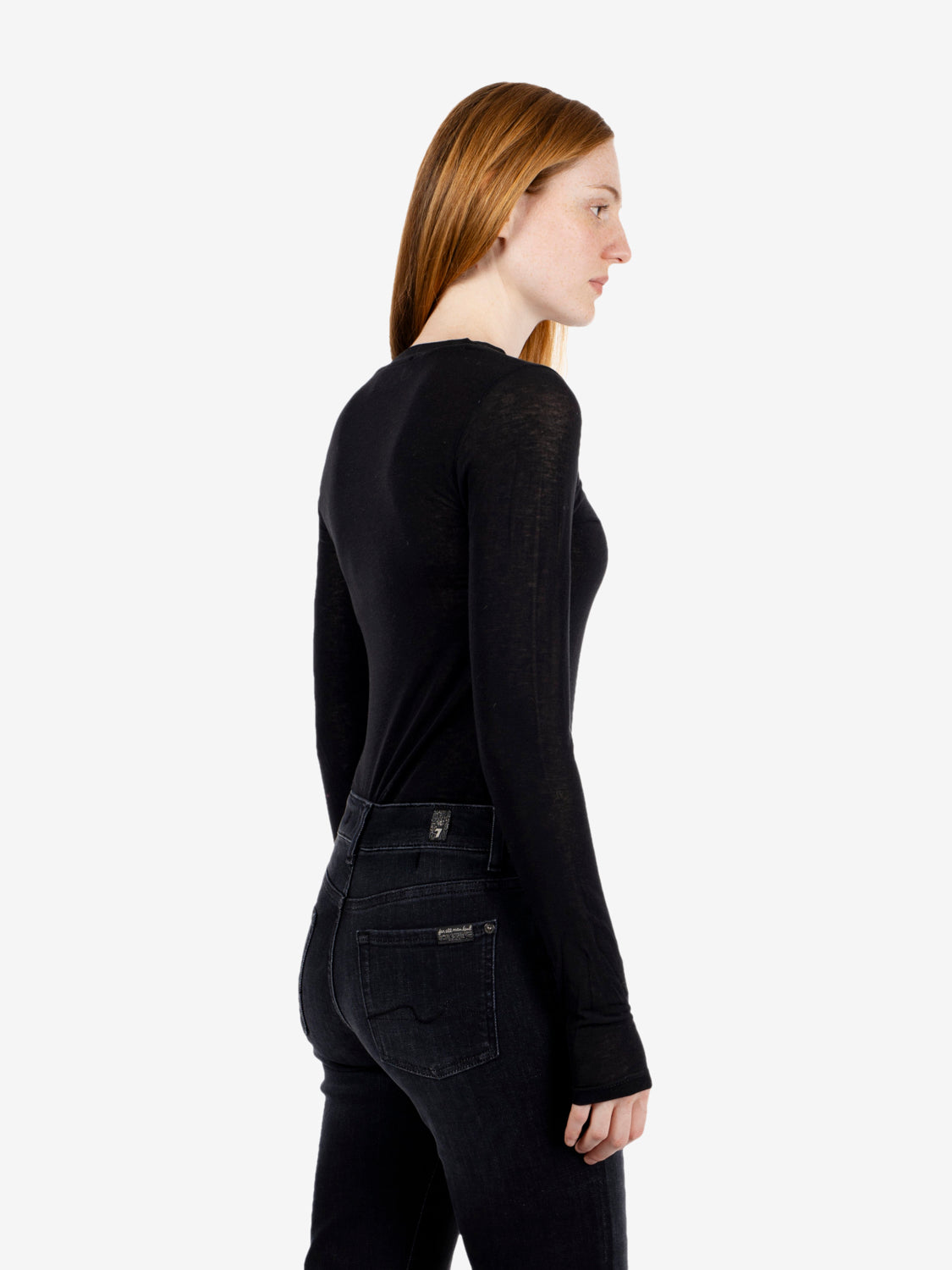 Fine-gauge black crew-neck sweater