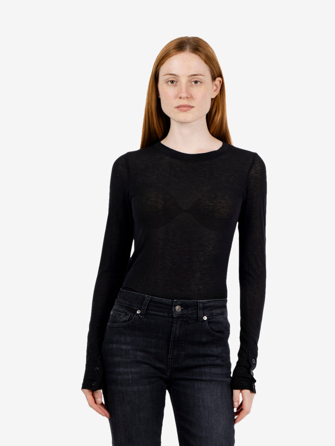 Fine-gauge black crew-neck sweater
