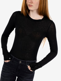 Fine-gauge black crew-neck sweater