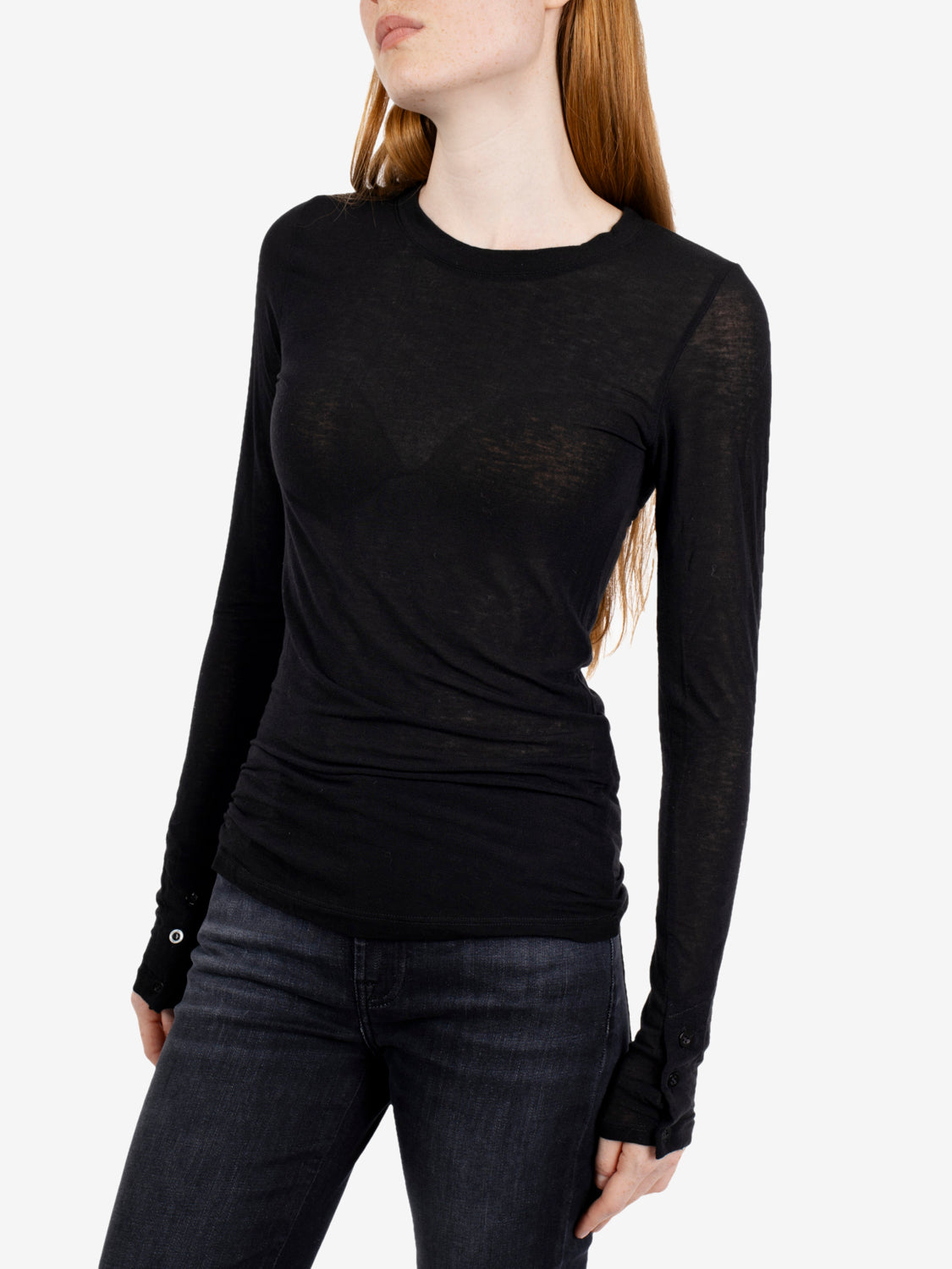 Fine-gauge black crew-neck sweater