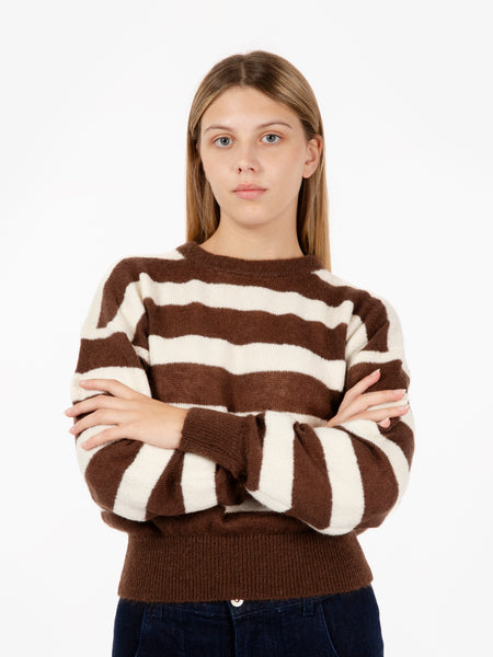 Maglione a righe panna / marrone