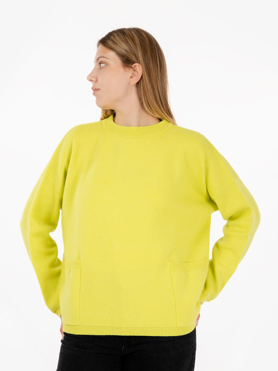 Boxy fit sweater with pockets lime