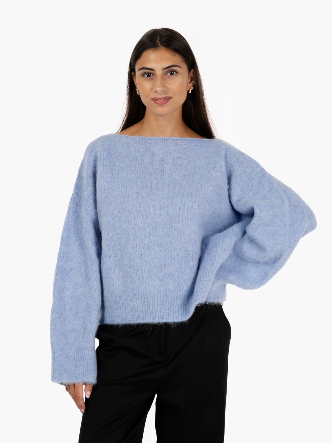 Maglione con scollo a barchetta ceruleo