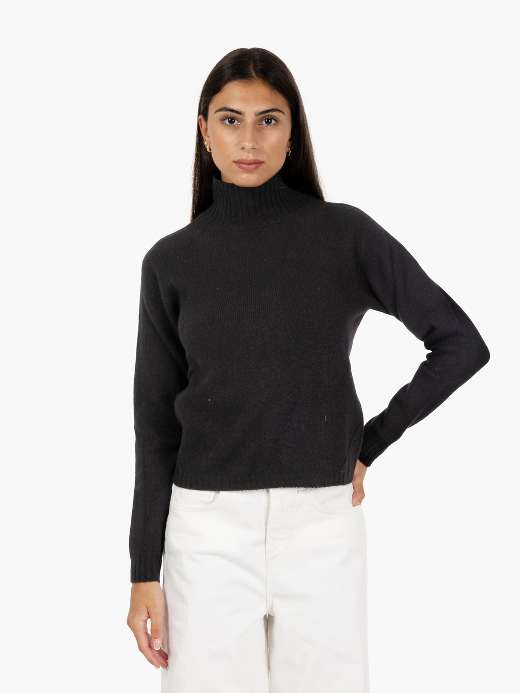 Black high-neck crop sweater