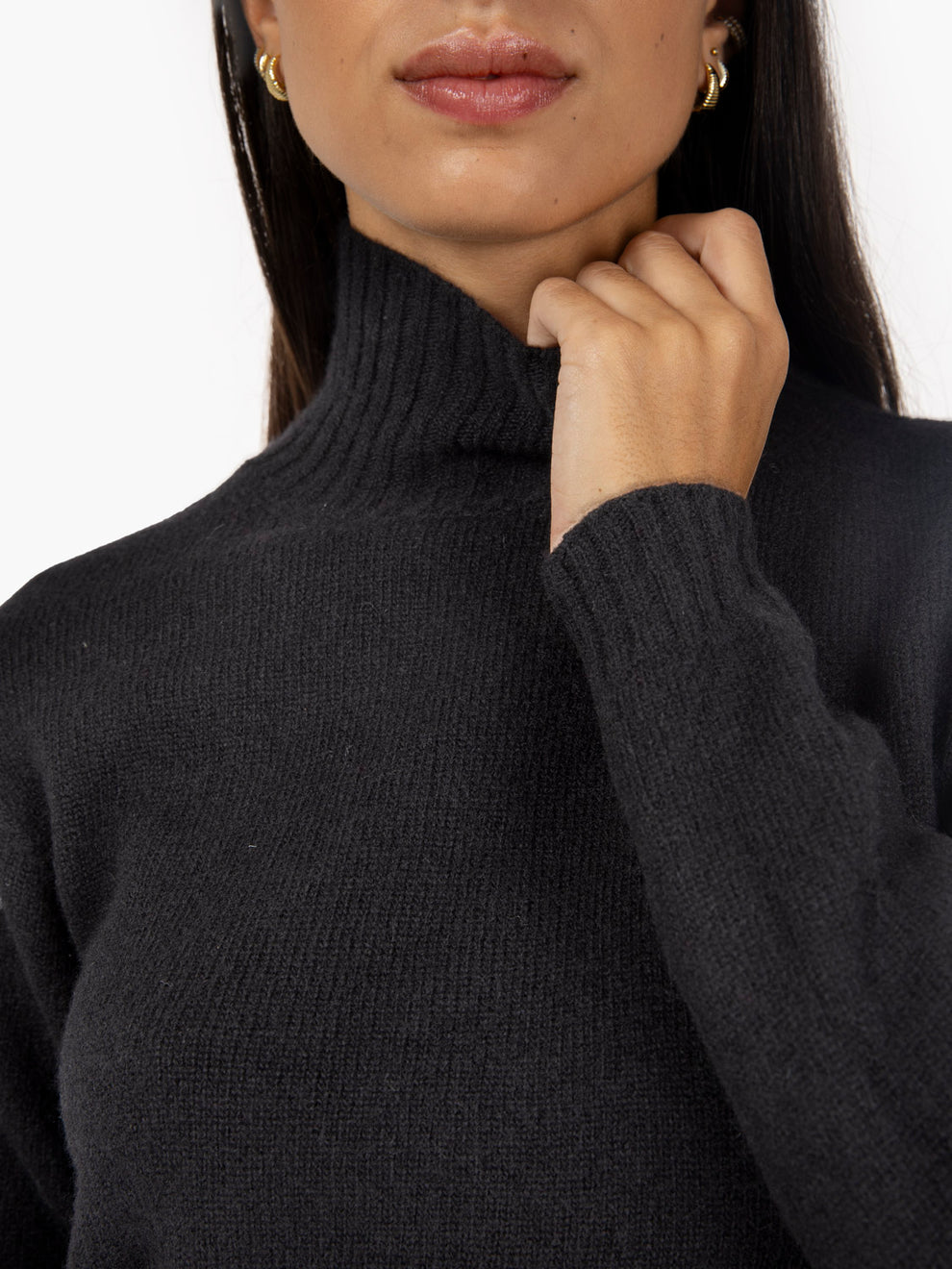 Black high-neck crop sweater