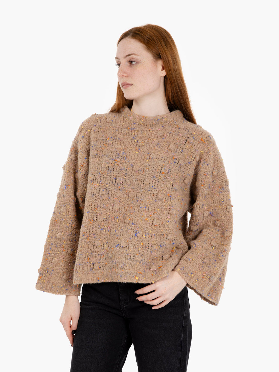 Buttoned effect sweater in mou / multicolor