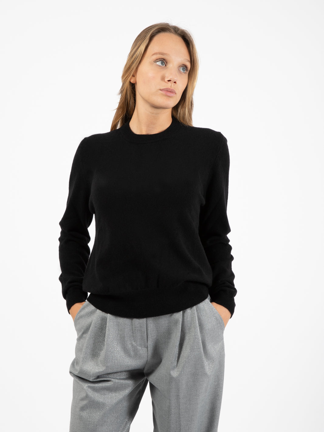 Black Button Down Crewneck Sweater