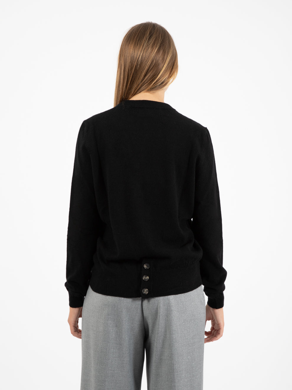 Maglione girocollo con bottoni nero