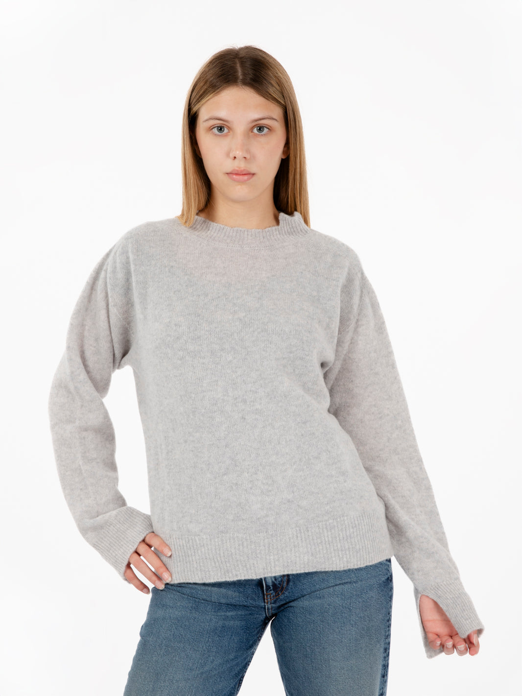 Grey wool and cashmere crew neck sweater