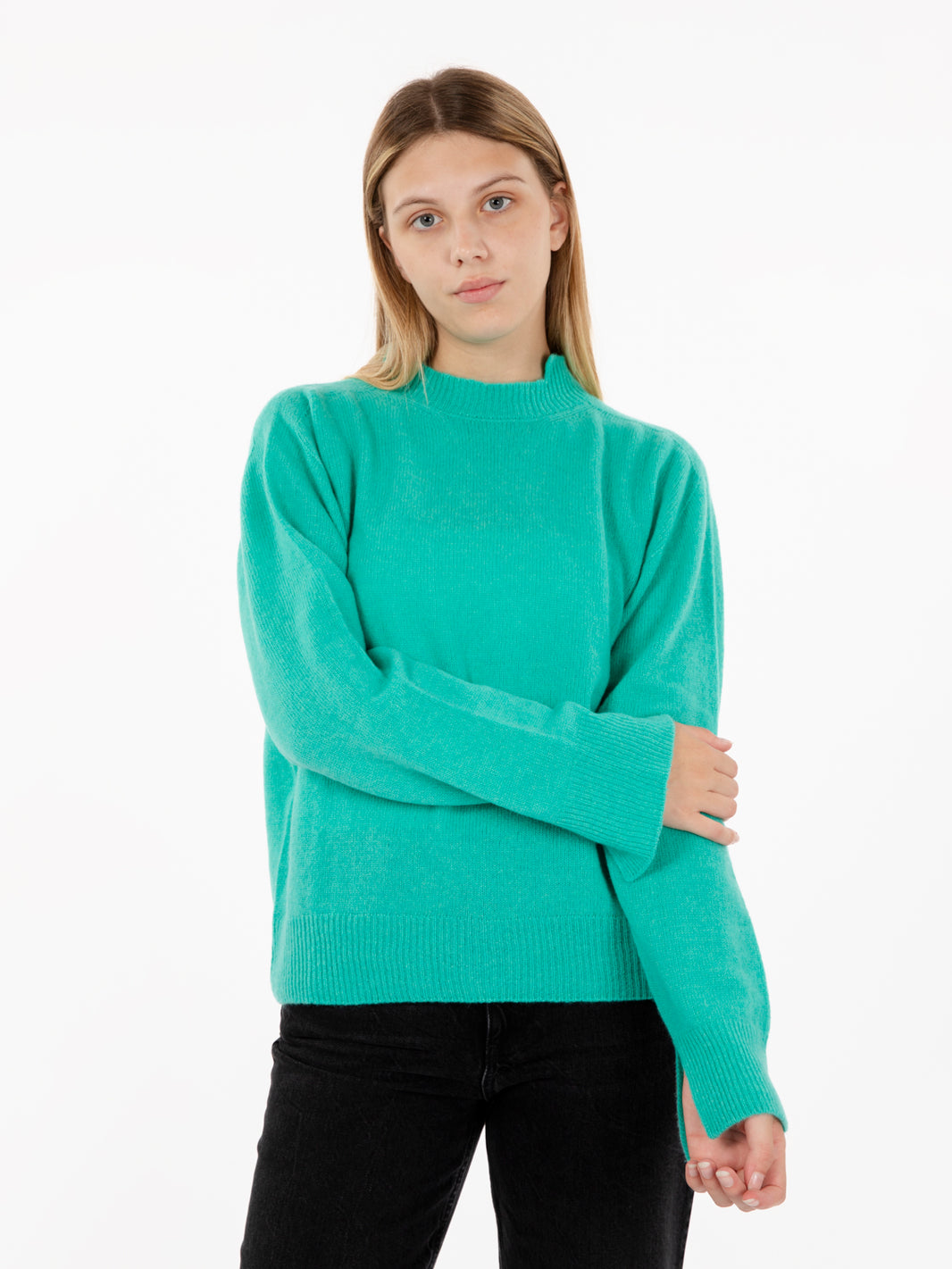 Green wool and cashmere crew neck sweater