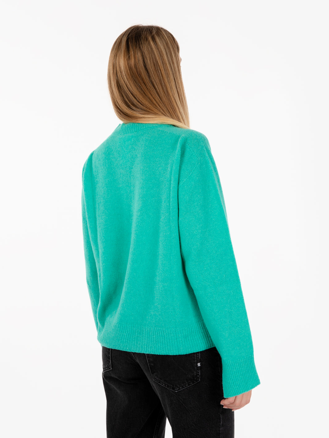 Green wool and cashmere crew neck sweater