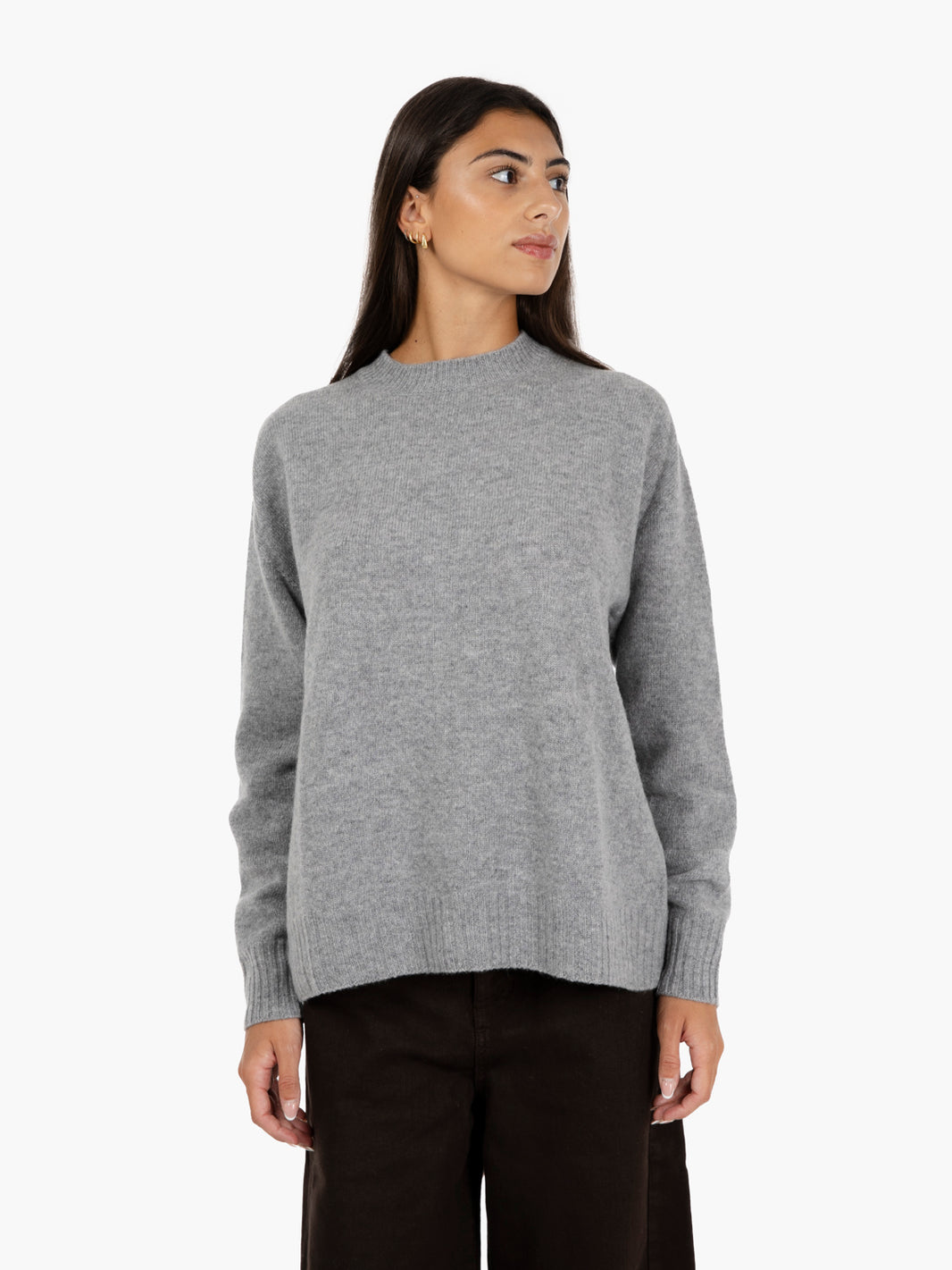 Maglione girocollo in lana e cashmere alluminio