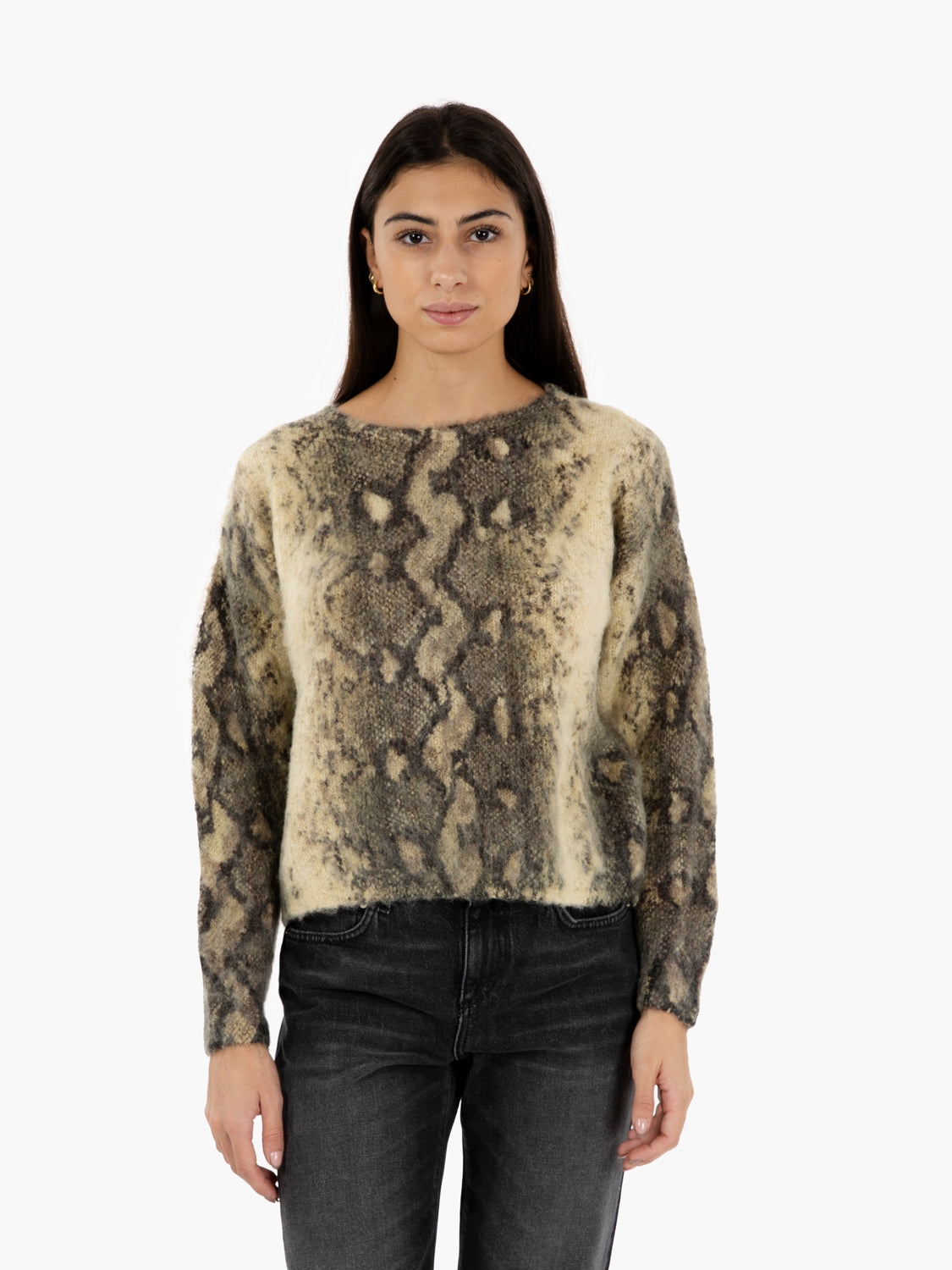 Maglione girocollo stampa pitone multicolor