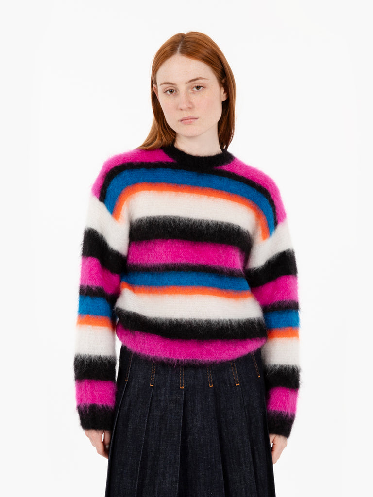 SOLOTRE - Maglione in misto mohair a righe blu / arancio / fuxia