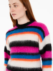 SOLOTRE - Maglione in misto mohair a righe blu / arancio / fuxia