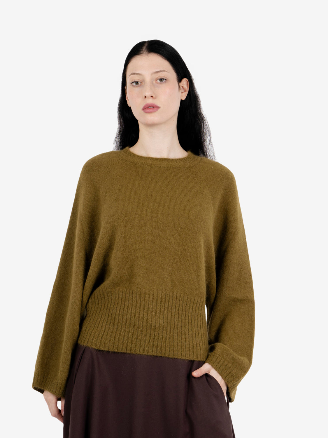 Maglione mohair oliva