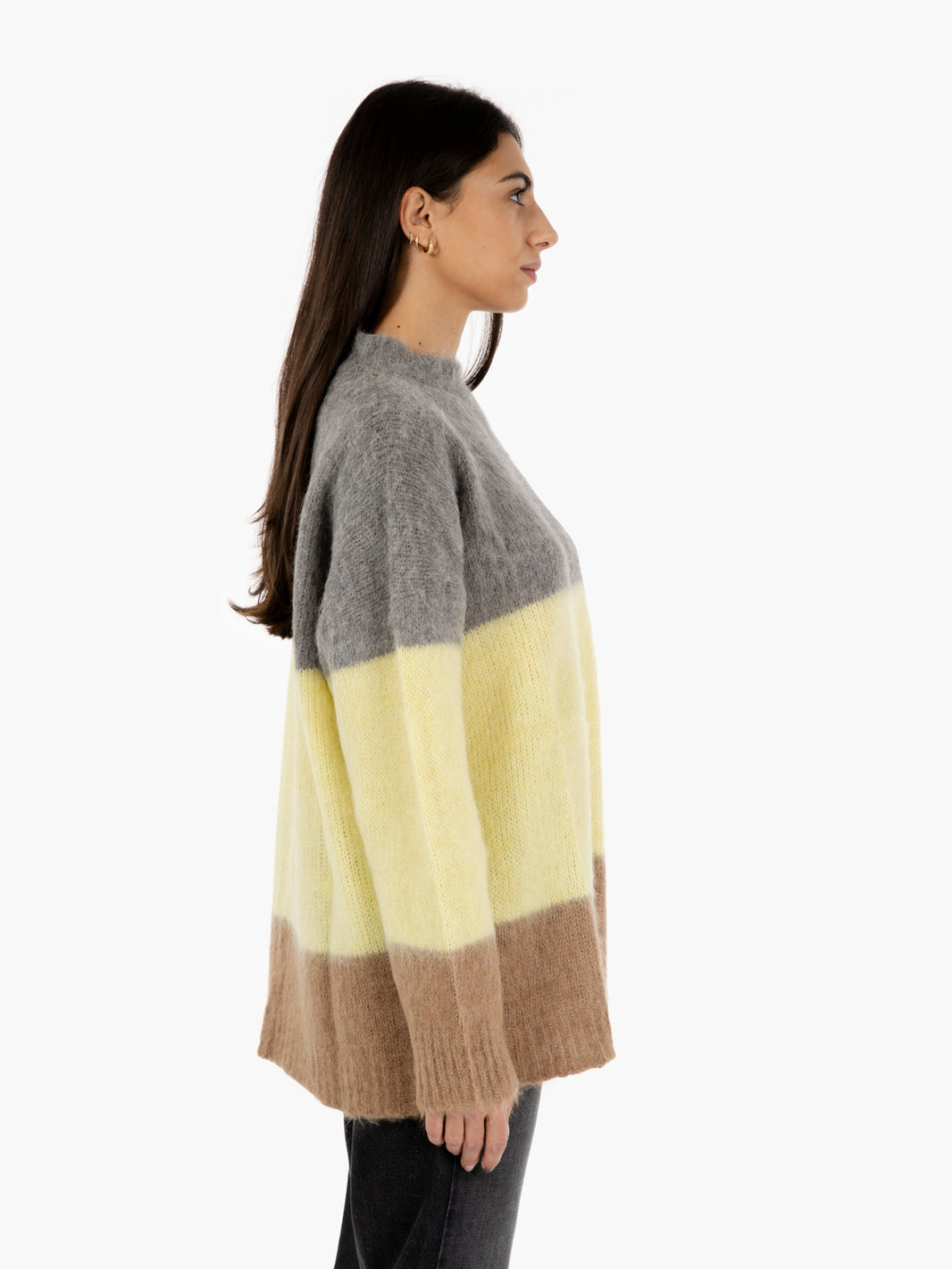 Maglione over a righe castagna