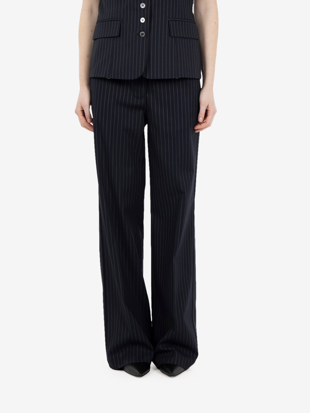 Navy pinstripe trousers