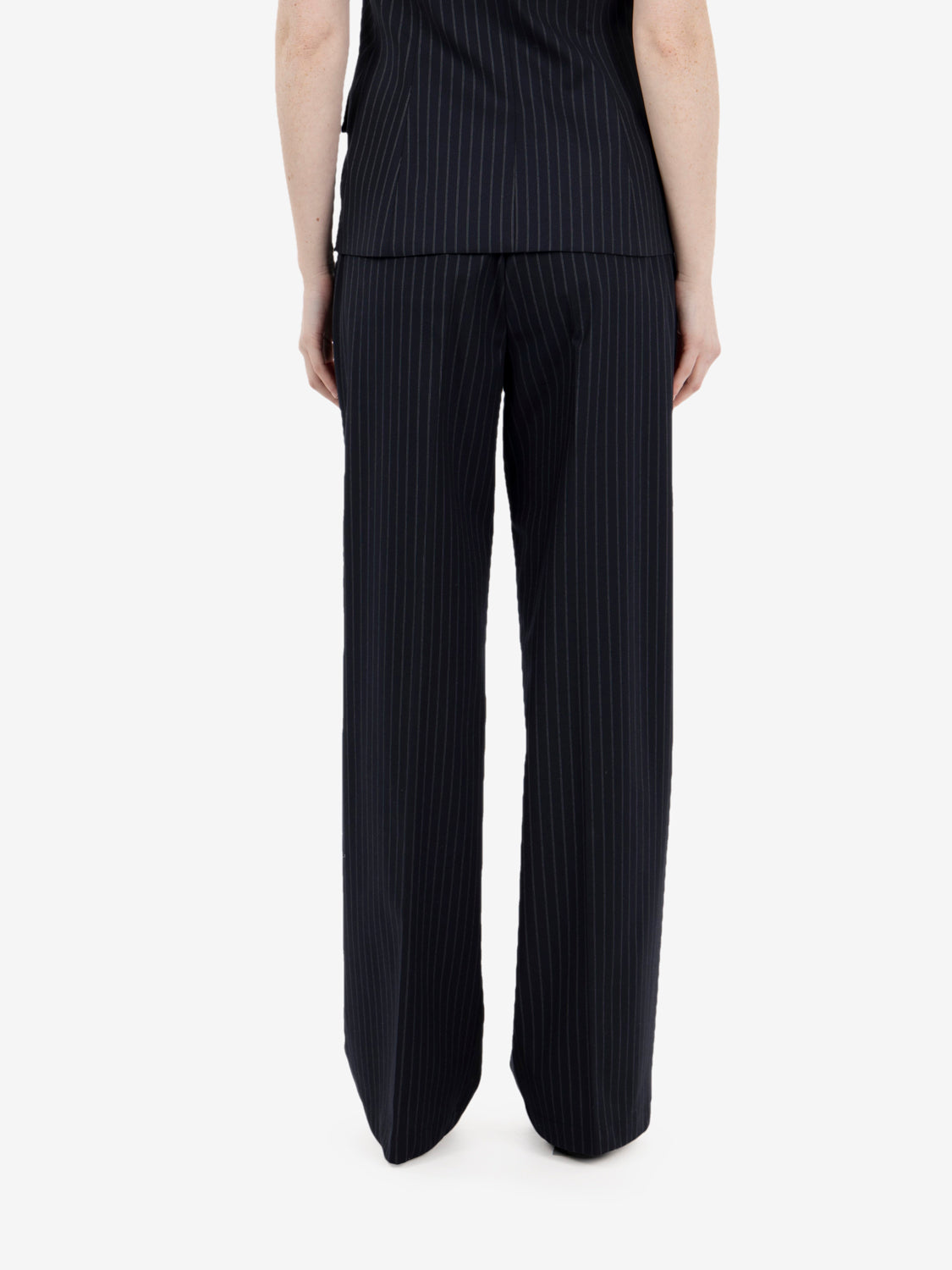 Navy pinstripe trousers