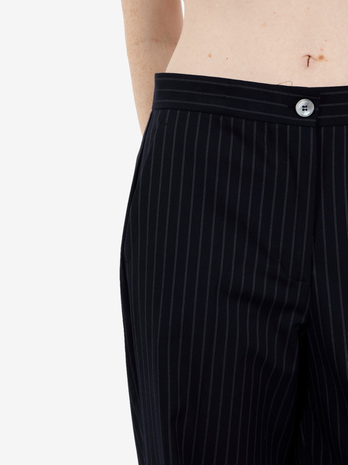 Navy pinstripe trousers