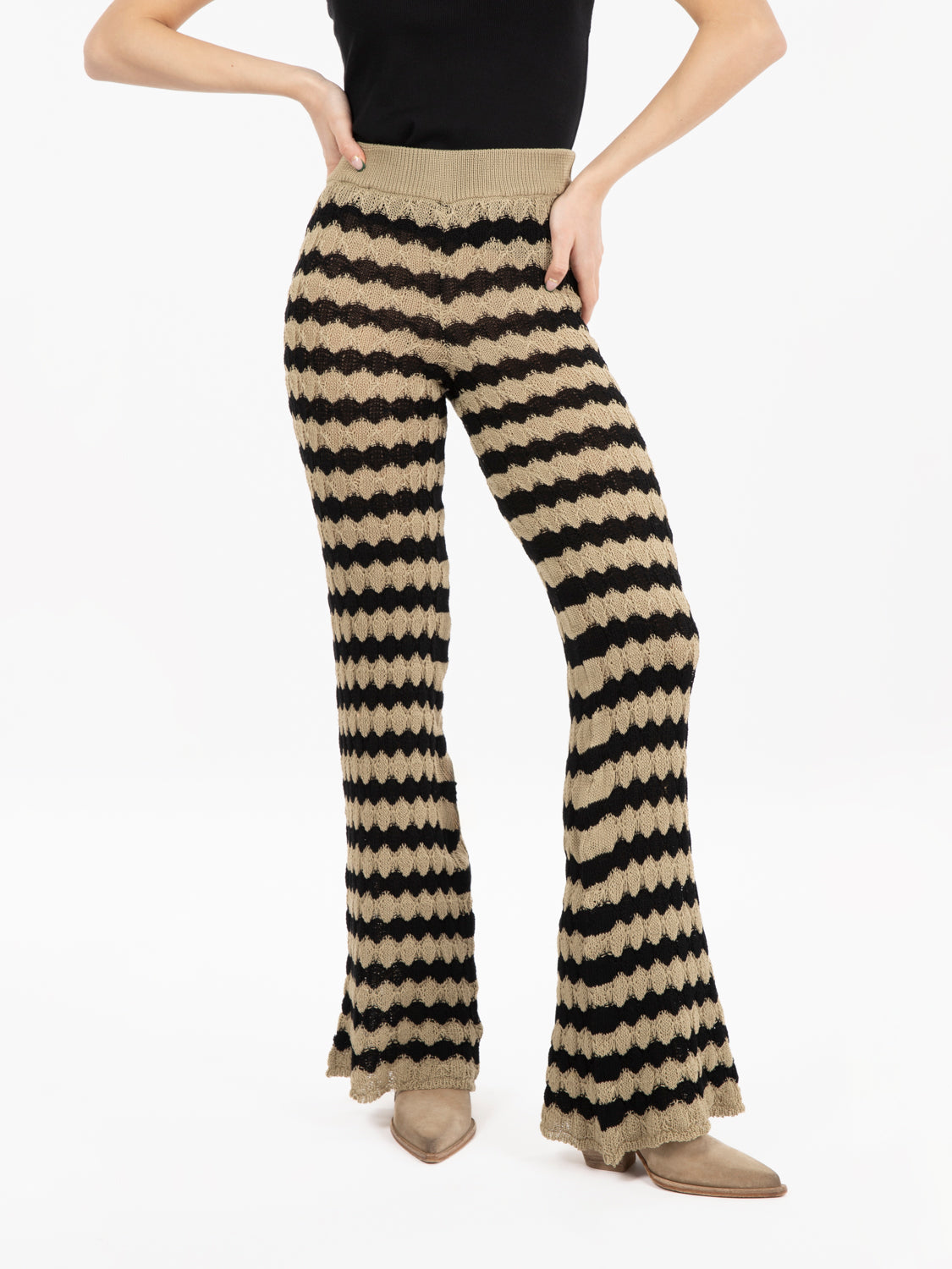 Pantalone in maglia nero / beige