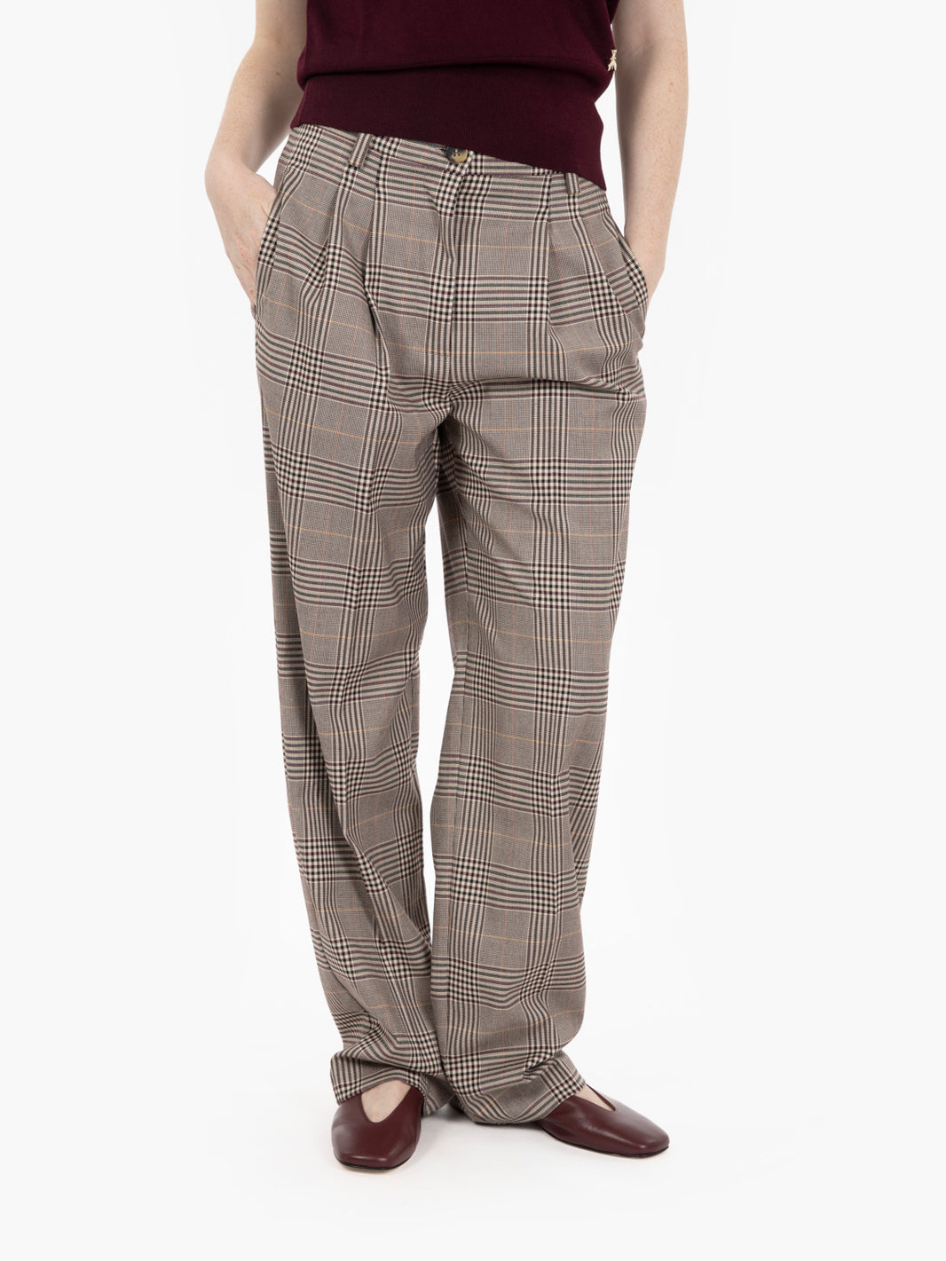 Pantaloni con pinces check multicolor