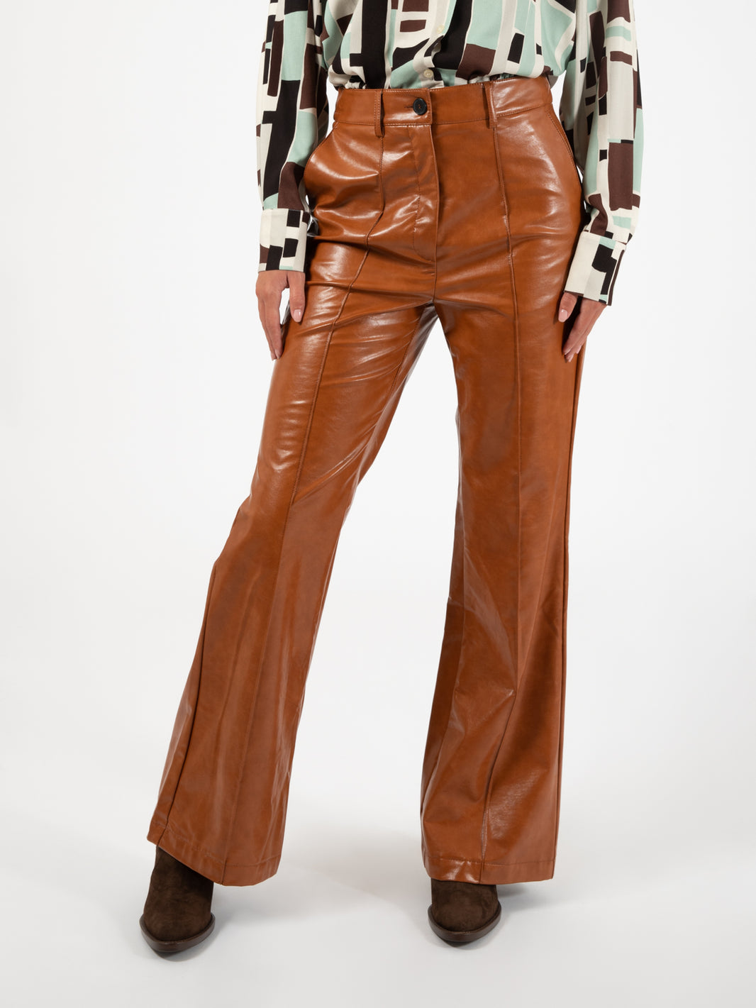 Pantaloni ecopelle caramello