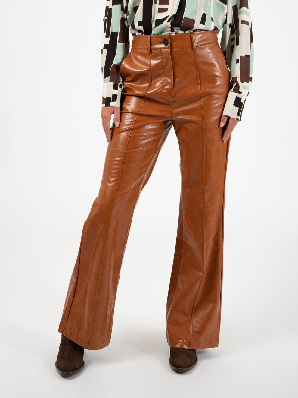 Pantaloni ecopelle caramello