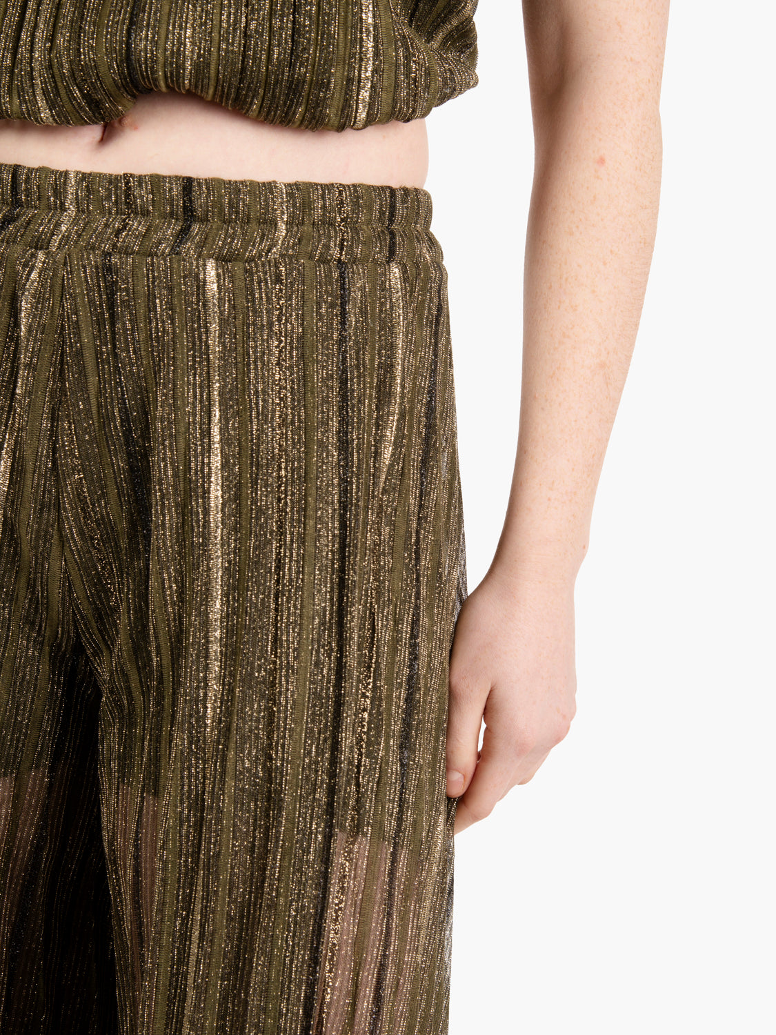 Pantaloni plissè laminato verde