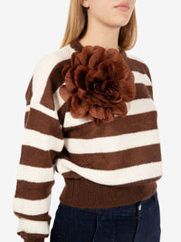 Brown tulle flower brooch