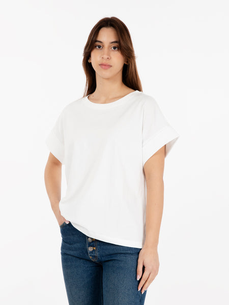 T-shirt basic con risvolto bianco