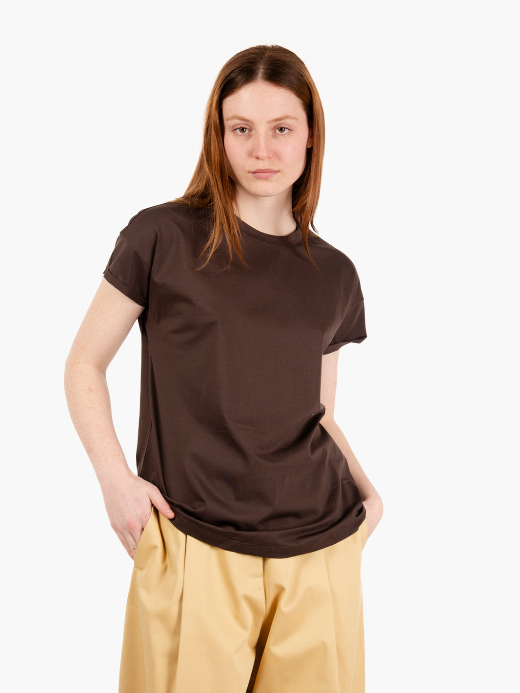 T-shirt oversize girocollo caffè
