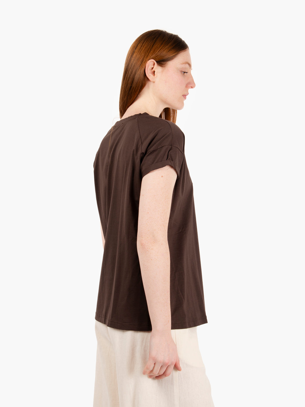 T-shirt oversize scollo a V caffè