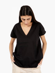 SOLOTRE - T-shirt oversize scollo a V nero