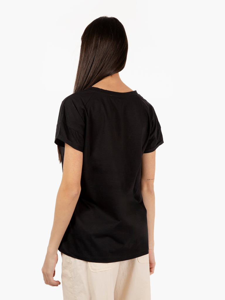 SOLOTRE - T-shirt oversize scollo a V nero