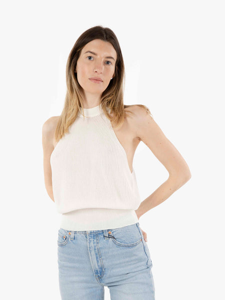 Top in maglia apertura sul retro bianco