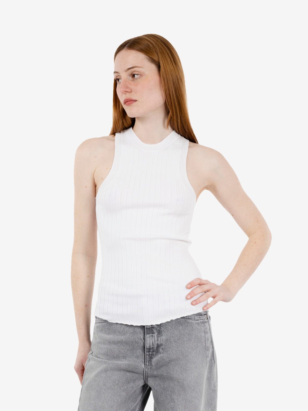 Top in misto viscosa bianco